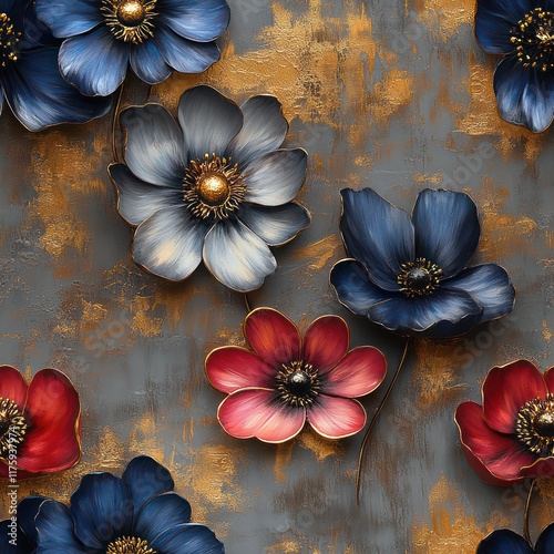 Seamless beautiful oil painting flowers in grunge style pattern