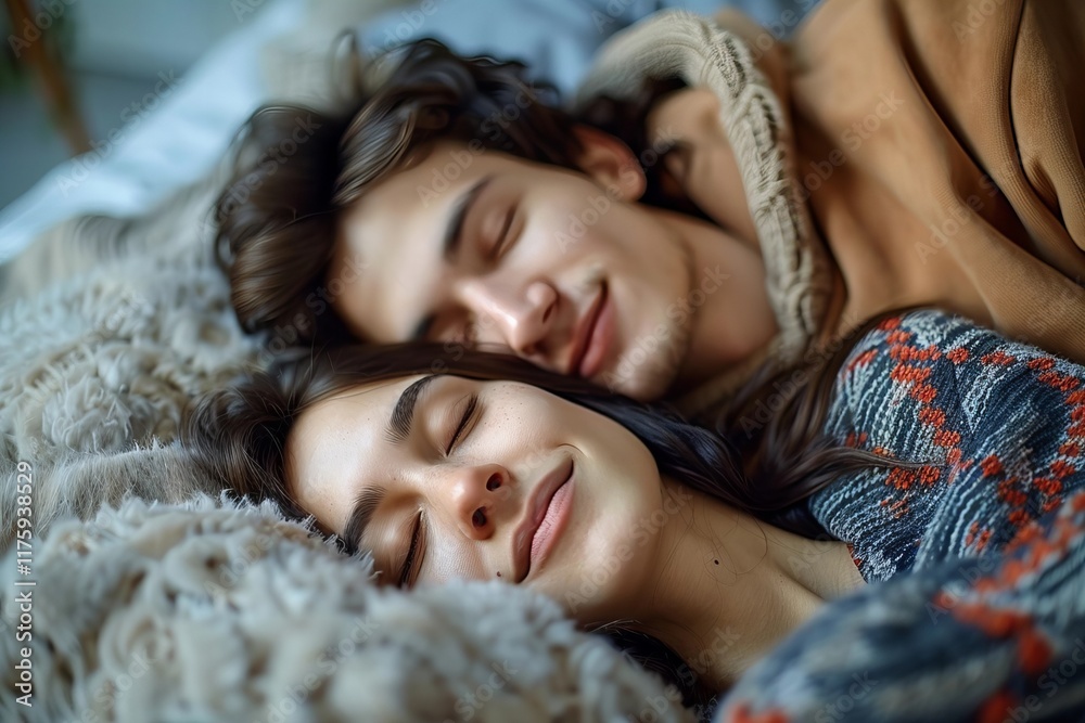 Aerial Perspective of a Young Couple Resting in Bed at Home Aerial Perspective of a Young Couple Resting in Bed at Home