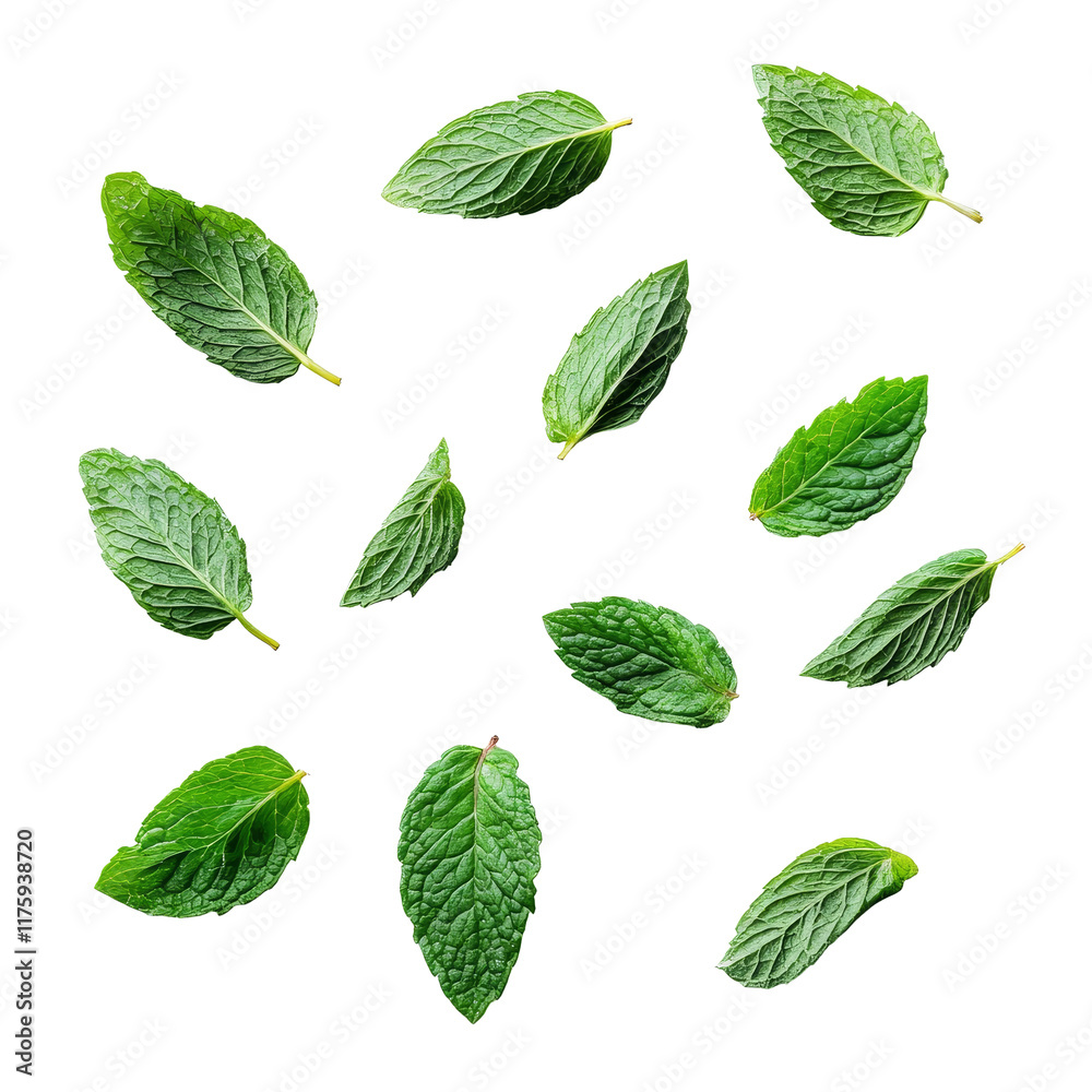 Fresh mint leaves isolated on a transparent background with vibrant green colors for culinary and decorative use, of fresh mint leaves isolated on transparent background Fresh mint leaves isolated on a transparent background with vibrant green colors for culinary and decorative use, of fresh mint leaves isolated on transparent background