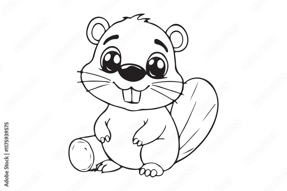 Fototapeta premium Cute Beaver Outline Coloring Page