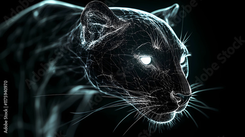 Black Panther Animal Plexus Neon Black Background Digital Desktop Wallpaper HD 4k Network Light Glowing Laser Motion Bright Abstract	 photo