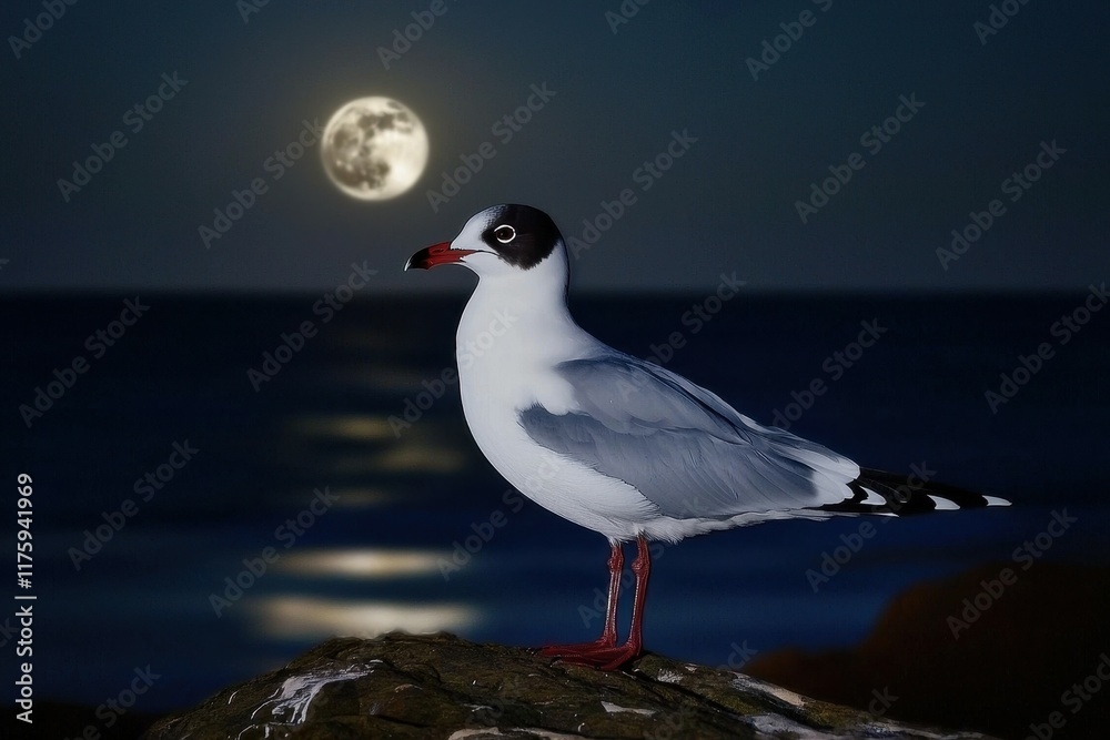 Fototapeta premium Swallow-Tailed Gull at Night