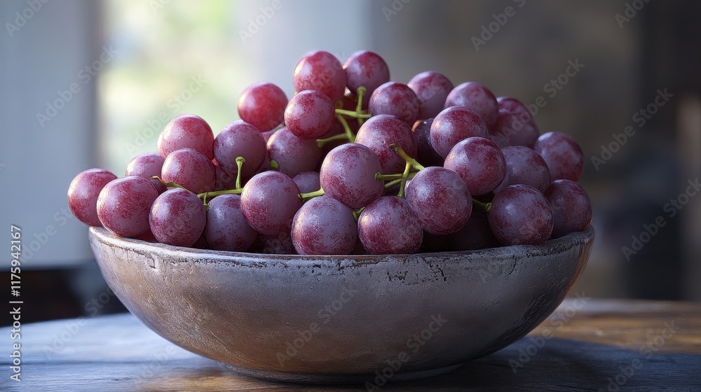 closeup of grapes in a bowl on a kitchen table closeup of grapes in a bowl on a kitchen table
