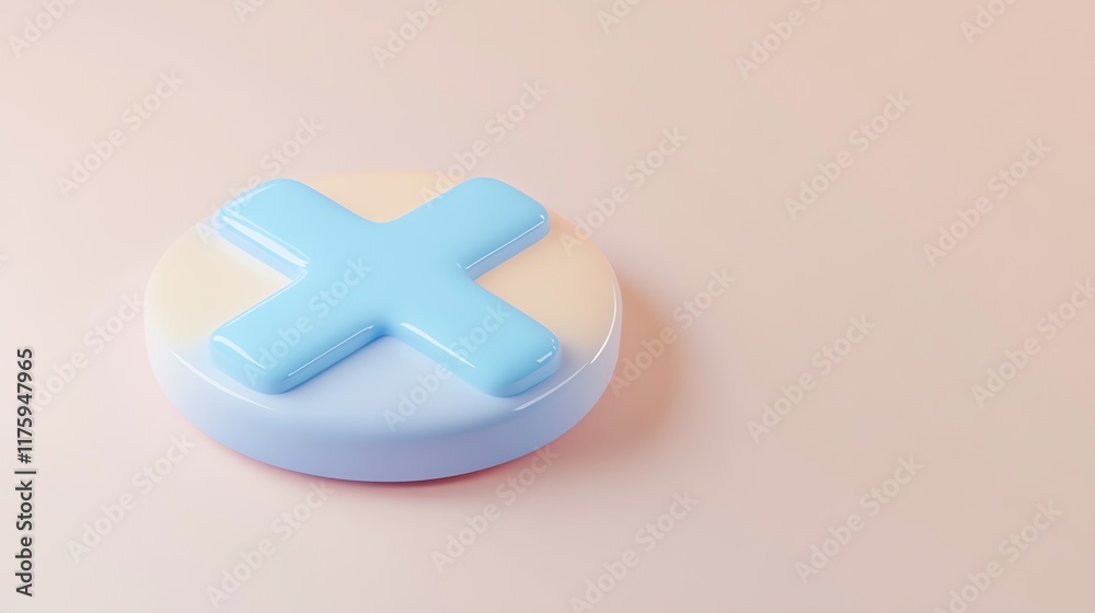Fototapeta premium A colorful, round soap with a blue cross design on a soft background, perfect for wellness and hygiene themes.
