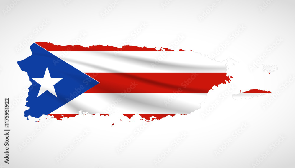 Puerto Rico Map Silhouette with National Flag Design