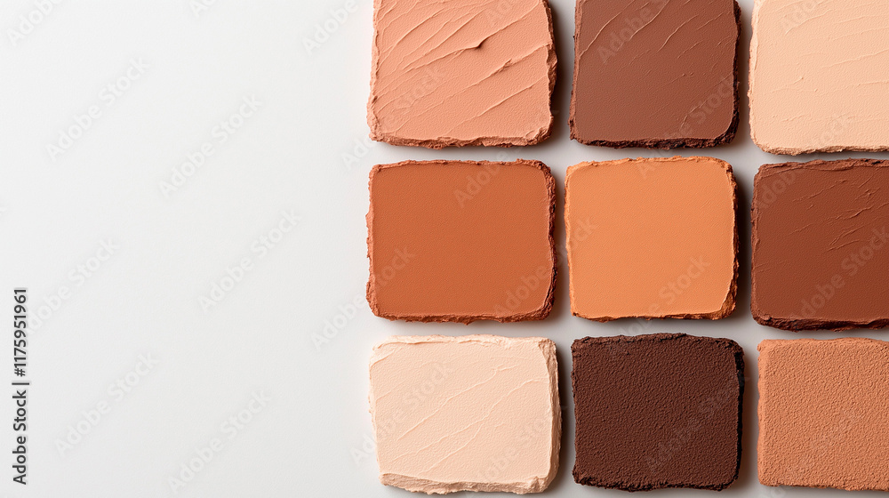 Fototapeta premium Mocha Mousse color swatches displayed in a neat grid format on a neutral-toned paper backdrop, highlighting the versatility of the shade for design and decor trends.