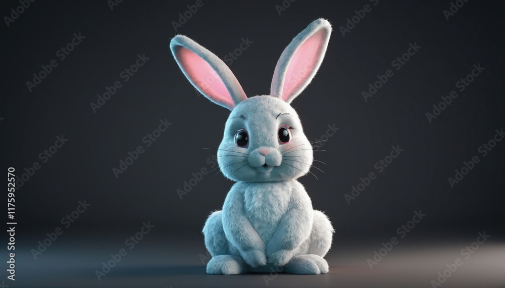 Obraz premium Cute fluffy bunny character posing against a dark background with a soft glow during a digital art showcase