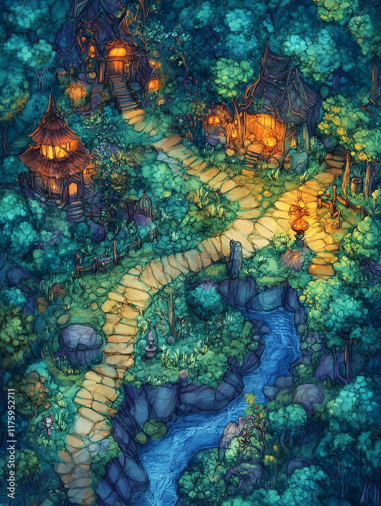 Naklejka premium RPG map of an enchanted forest