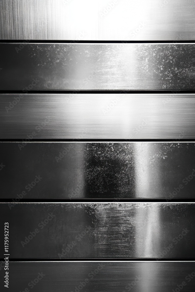 Obraz premium Reflective polished metal surface displaying various metallic textures with a sleek and modern aesthetic