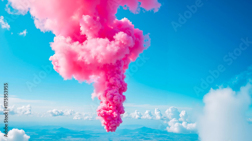 A group of people flying through a cloud of pink smoke photo