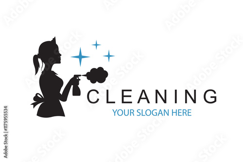cleanihouse maid lady for cleaning service design with spray bottle in hand isolated on white backgroundng_girl_143.eps