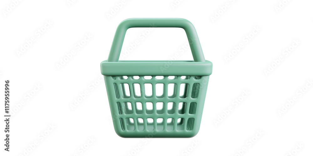 Fototapeta premium Green plastic shopping basket isolated on transparent background