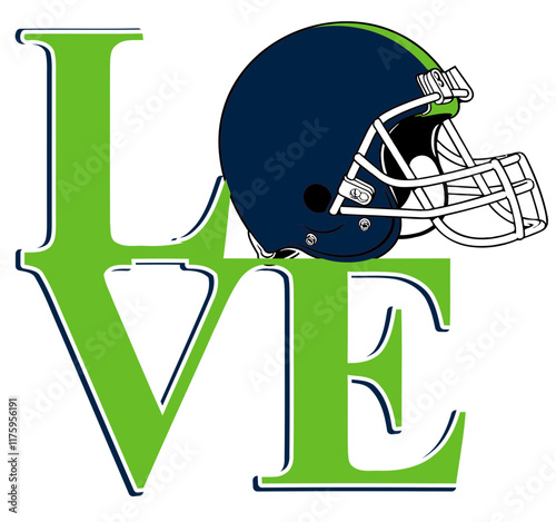 Navy blue and neon green football player helmet, sport vector graphics, hockey, for street art - art illustration -

 