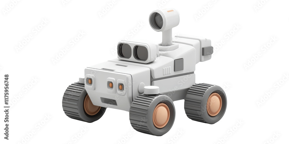 Fototapeta premium Futuristic toy rover robot with camera on top isolated on transparent background
