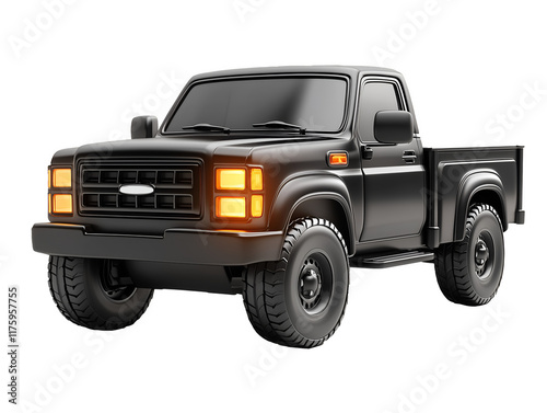 Black Pickup Truck 3D character icon - transparent image, png. photo