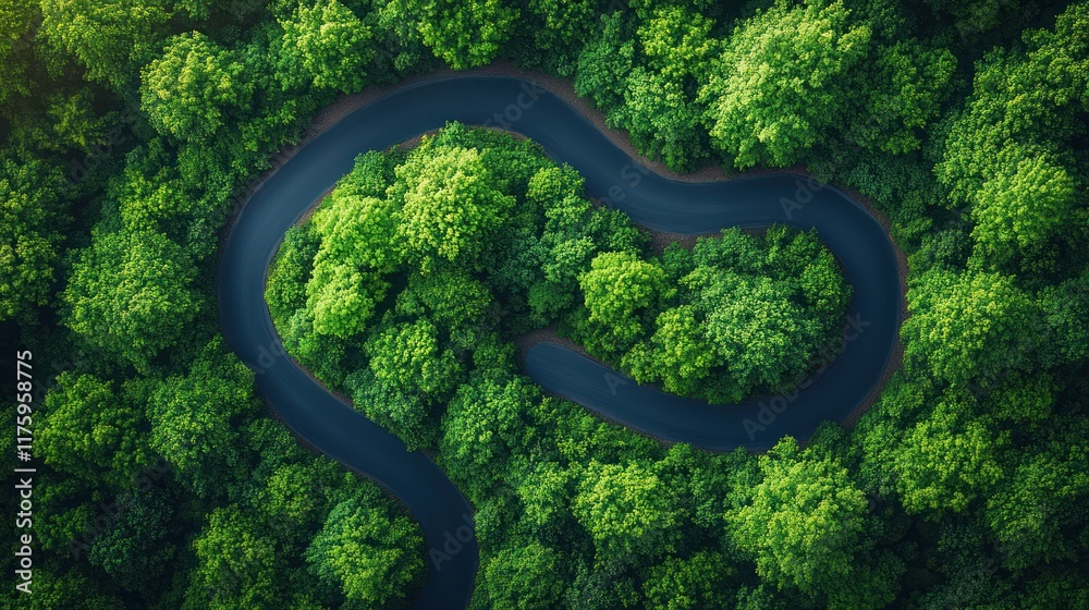 Aerial view of a winding river through a dense forest. Aerial view of a winding river through a dense forest.