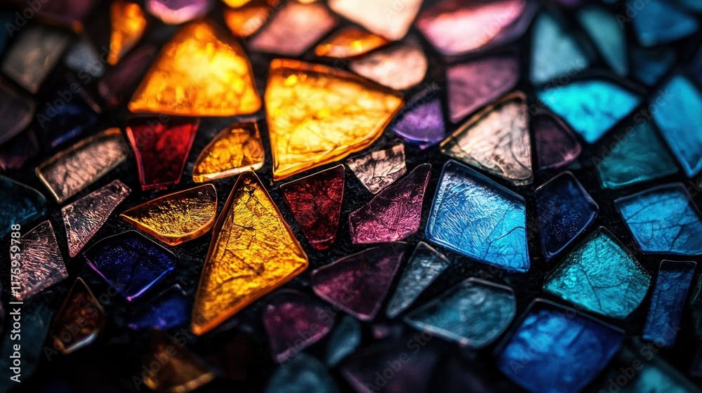 Vibrant glass mosaic pattern design showcasing colorful shards in intricate arrangements Vibrant glass mosaic pattern design showcasing colorful shards in intricate arrangements