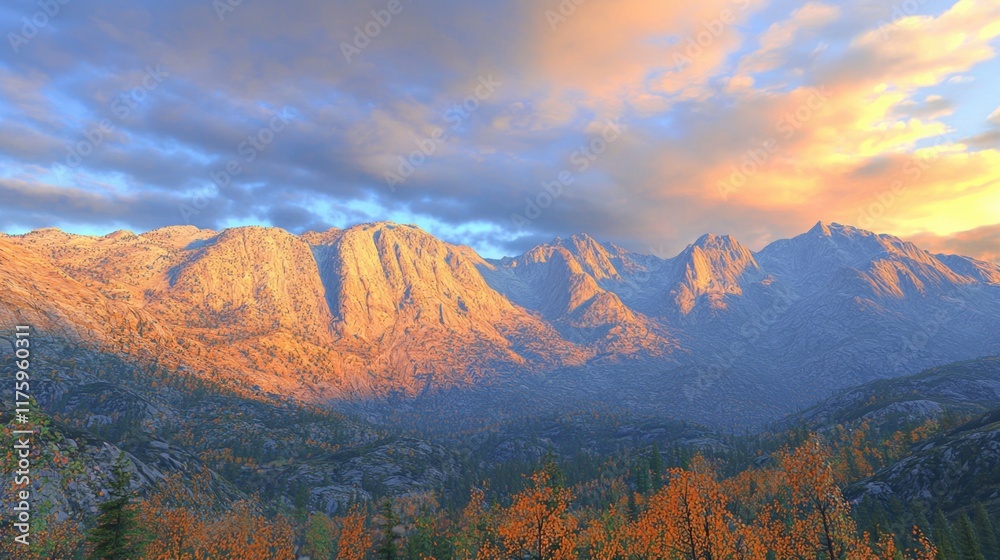 Majestic mountain range bathed in golden hues at sunset revealing stunning natural beauty Majestic mountain range bathed in golden hues at sunset revealing stunning natural beauty