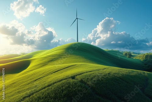 Windkraftanlagen in grünen Hügeln – Nachhaltige Energie und Natur photo