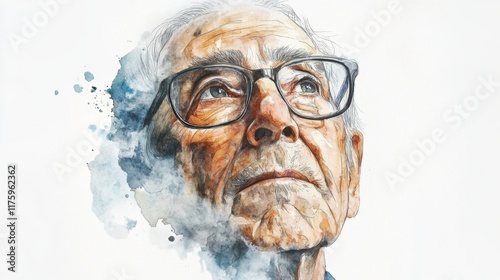 Refired Not Retired Day Contemplative elderly man portrait in watercolor style