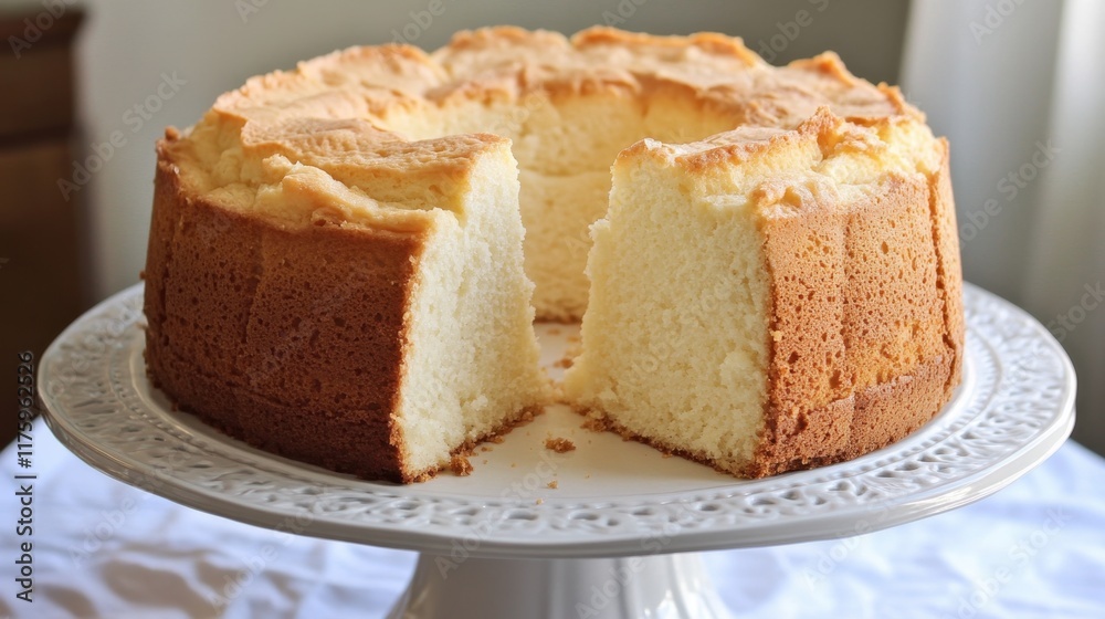 National Lemon Chiffon Cake Day Delicious chiffon cake on elegant white cake stand for special occasions National Lemon Chiffon Cake Day Delicious chiffon cake on elegant white cake stand for special occasions