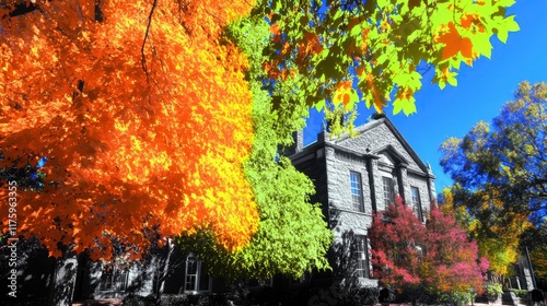 Vibrant autumn scene at historic building on oglethorpe day photo