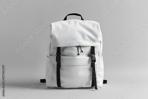 White blank textile backpack mockup in front, isolated against a white backdrop, Generative AI.
