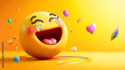 Laughing emoji with rolling tears  vibrant yellow with playful rainbow accents