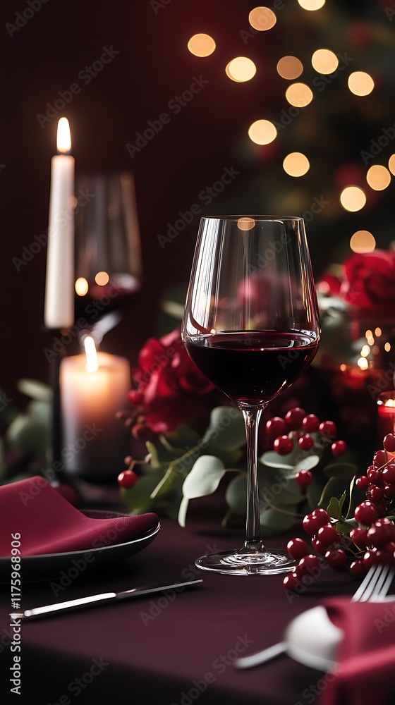 Modern Elegance: Burgundy Wedding Table Setting with Wine Glasses and Flowers Modern Elegance: Burgundy Wedding Table Setting with Wine Glasses and Flowers