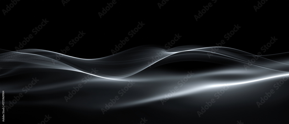Dynamic black background with soft white light waves creating futuristic and elegant motion effects Dynamic black background with soft white light waves creating futuristic and elegant motion effects