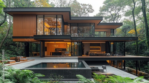 Modern Forest House With Pool And Expansive Windows