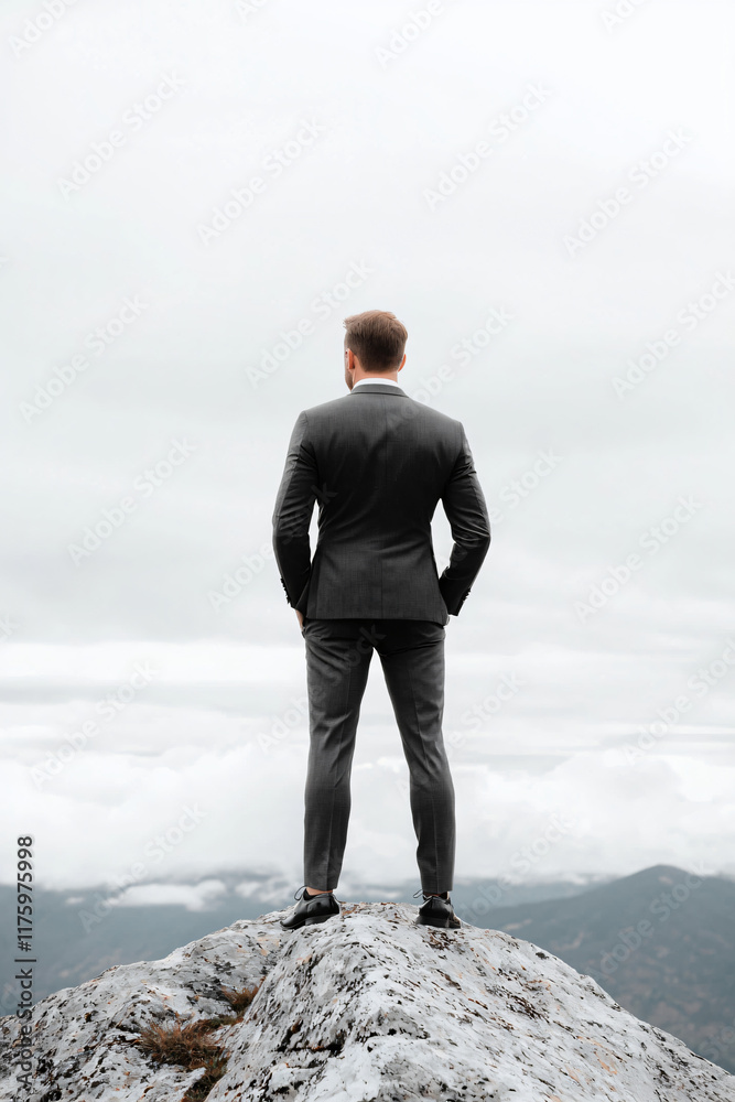 accomplished business leader on mountain top looking at horizon accomplished business leader on mountain top looking at horizon