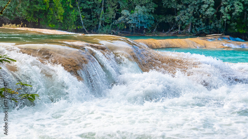 Landsape of Agua Azul with waterfalls in the Tropical forest of Palenque in Mexico.   photo