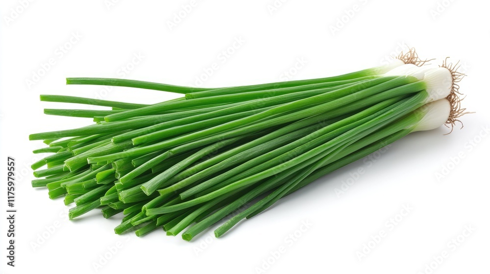 A Bunch of Fresh Green Scallions Isolated on White