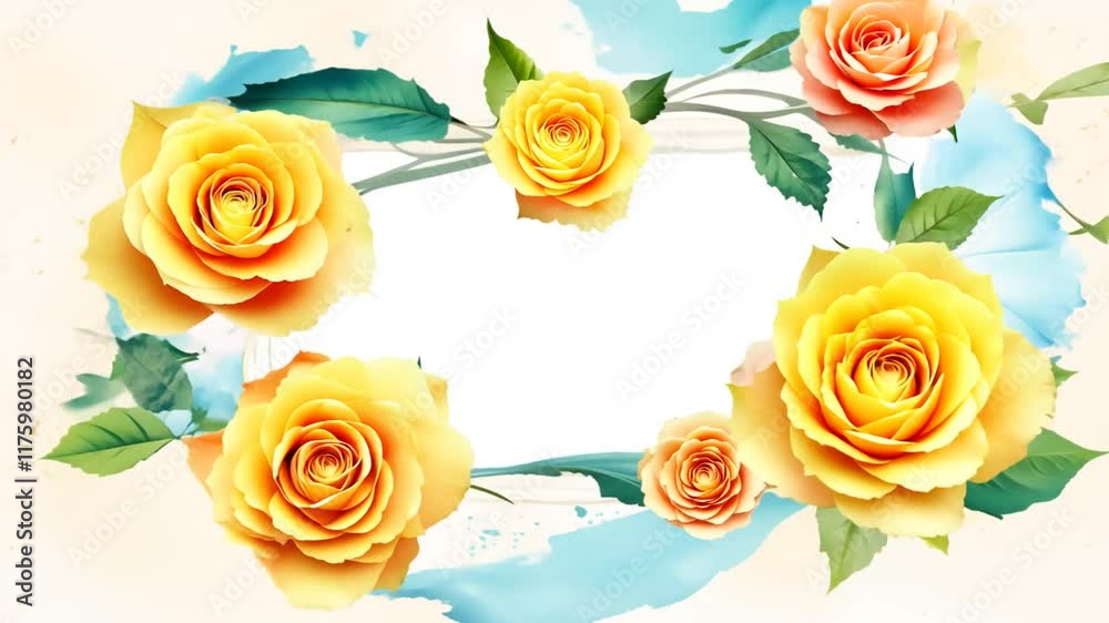 leaves logo roses frame flowers cards yellow bouquet buds floral watercolor rose bouquet yellow design watercolor frame border logotype isolated flower floral florist illustration botanical romantic