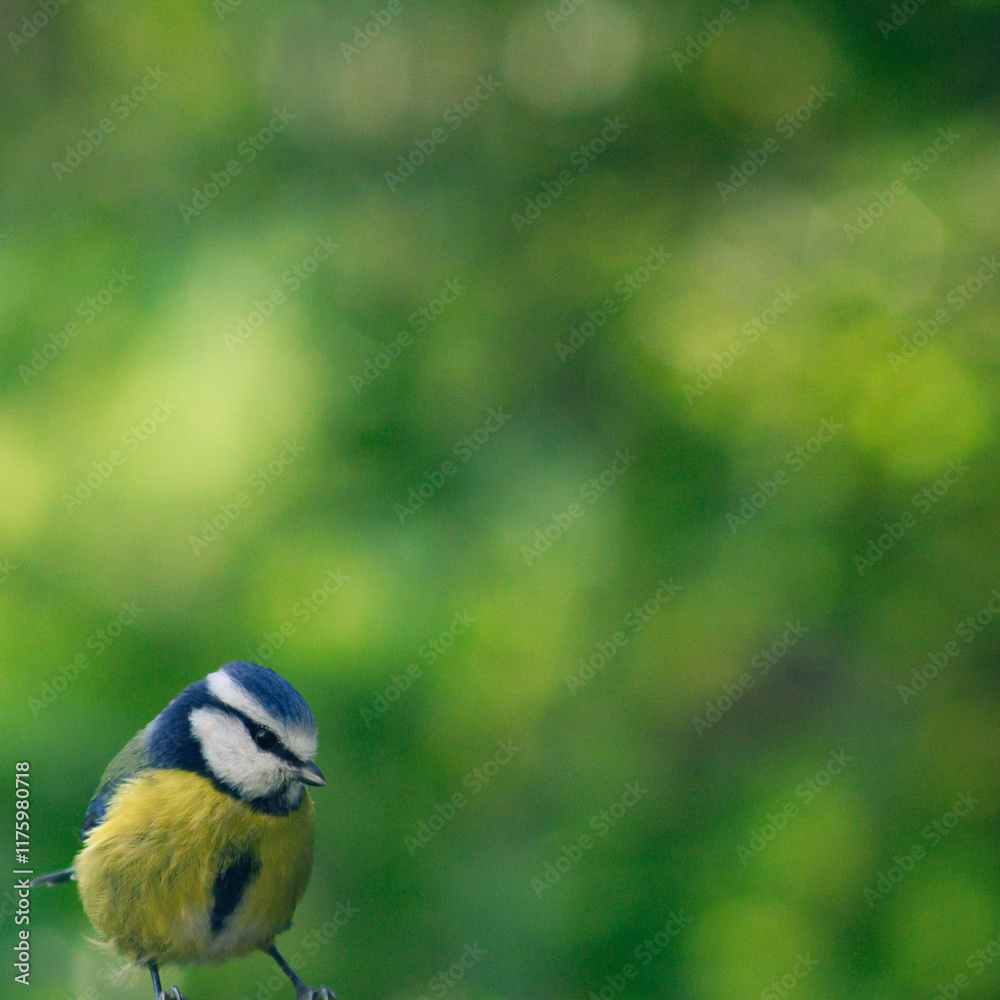 Fototapeta premium Eurasian blue tit with bokeh background 