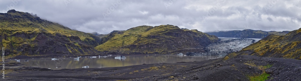 Solheimajokull outlet glacier Summer 2024, South of the icecap Myrdalsjokull Katla Geopark, South Coast of Iceland. Scandinavia, Europe. Solheimajokull outlet glacier Summer 2024, South of the icecap Myrdalsjokull Katla Geopark, South Coast of Iceland. Scandinavia, Europe.