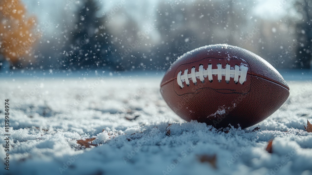 Football in snowy field. Football in snowy field.