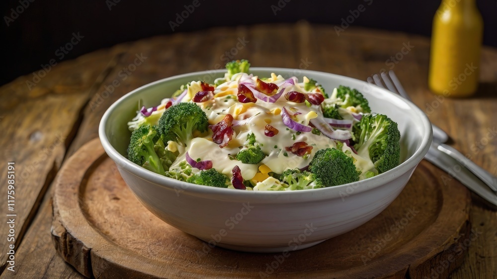 Vibrant Mayonnaise Salad with Broccoli, Cauliflower, Bacon, and Cheddar Cheese Vibrant Mayonnaise Salad with Broccoli, Cauliflower, Bacon, and Cheddar Cheese