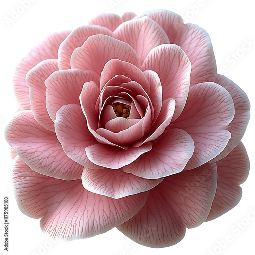 Enchanting Camellia Camellia japonica closeup with its soft pink petals and perfect symmetry isolated on white for timeless elegance