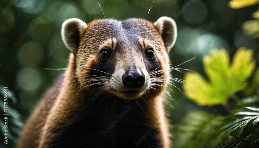 Obraz premium Curious animal looks toward the camera in a lush forest during a sunny day
