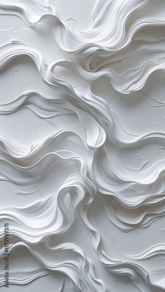 Fototapeta premium Loose expressive white brushstrokes forming fluid patterns across the page for an artistic flowing effect in white illustration background