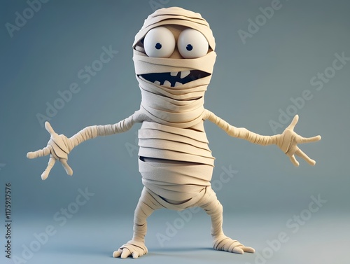 Whimsical Cartoon-Style Mummy Figurine with Playful Exaggerated Wraps