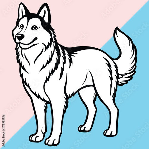 Alaskan klee kai silhouette of a standing dog. Alaskan Klee Kai vector illustration isolated on white background in cartoon style.