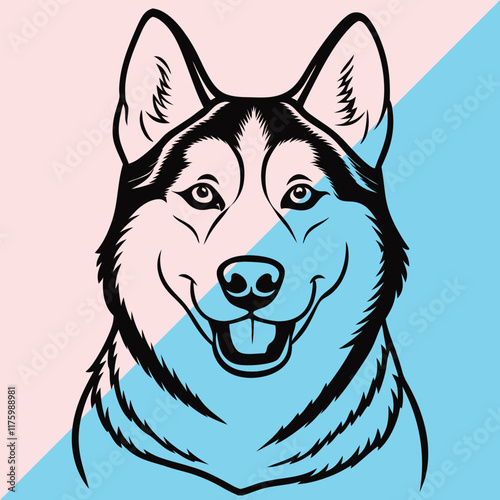 Alaskan klee kai silhouette of a standing dog. Alaskan Klee Kai vector illustration isolated on white background in cartoon style.