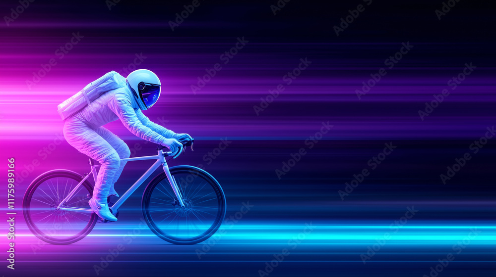 Fototapeta premium Speeding through space on a futuristic bicycle