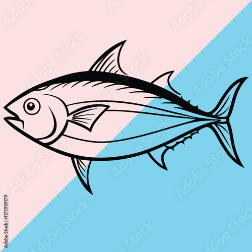 Tuna fish outline vector art and line art illustration design. Tuna fish logo icon outline illustration. 