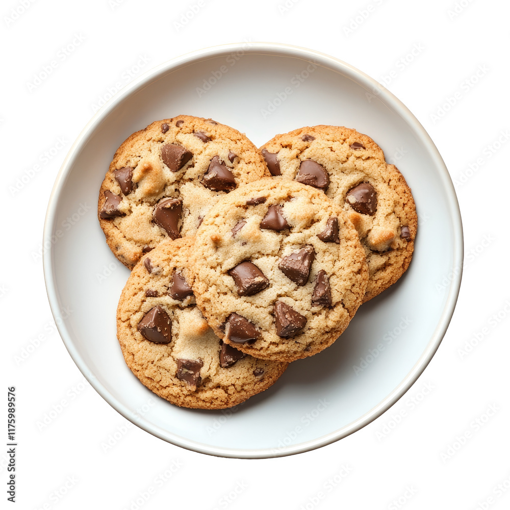 Delicious chocolate chip cookies arranged neatly on a transparent plate isolated against a clean transparent background, cookie in a plate isolated on transparent background Delicious chocolate chip cookies arranged neatly on a transparent plate isolated against a clean transparent background, cookie in a plate isolated on transparent background