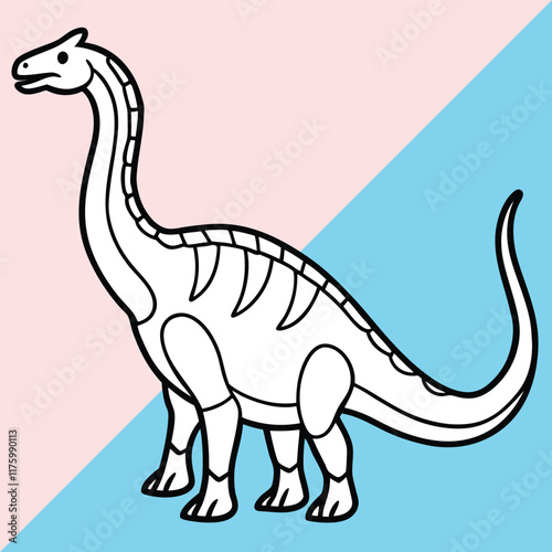 Amargasaurus  line arts with white background. Amargasaurus dinosaur cute cartoon character. Jurassic era reptile, prehistoric animal or extinct Amargasaurus dinosaur comical vector mascot. 