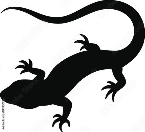Lizard silhouette with white background. Reptile vector monochrome illustration isolated on white background.